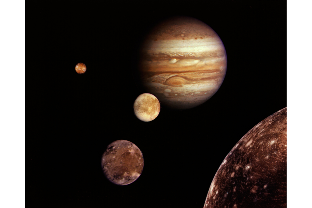 Digital image of five planets in space.
