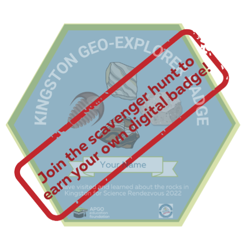 Graphic of a badge with the text "Kingston Geo-explorer badge". Above the badge a red box with text reads "Join the scavenger hunt to earn your own digital badge."