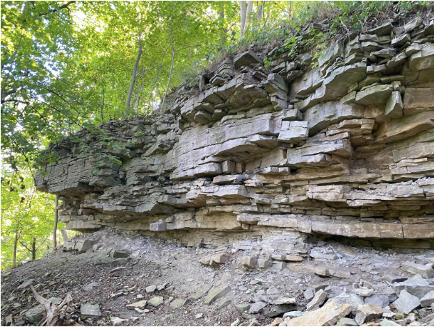 Cliffside in Hamilton, On showing heavily fractured rock.