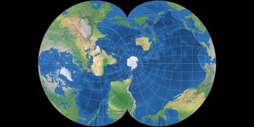 Representation of the Earth with the Antarctic in the middle of the map.